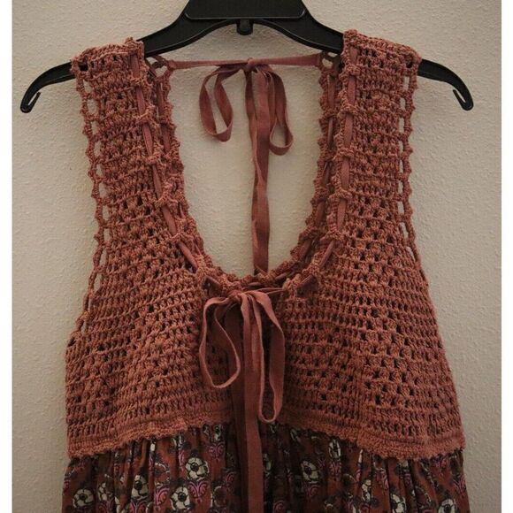 Free People OB1505272 Women's Sz XS Brown Multi Floral Honey Pie Babydoll Tunic - Picture 3 of 9